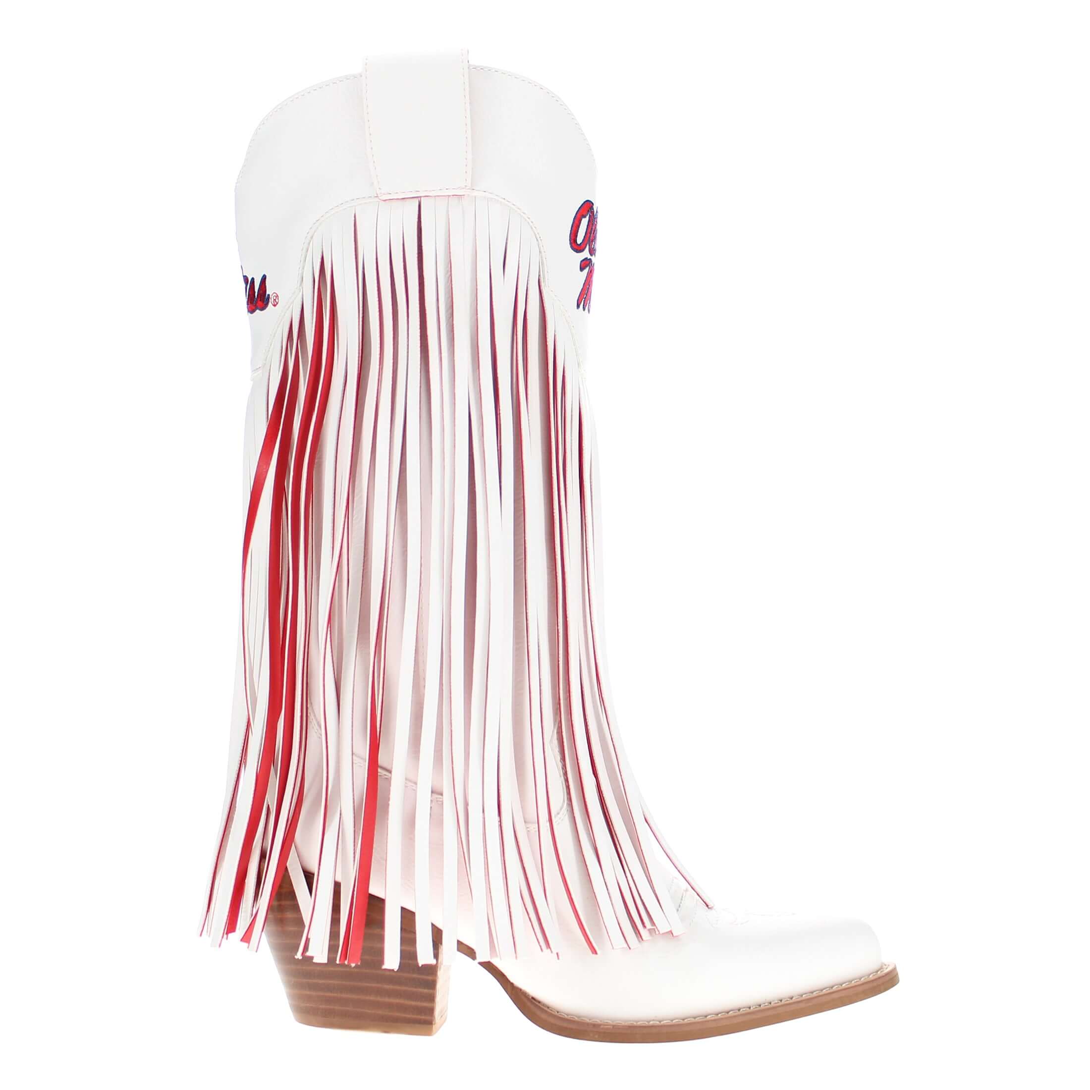 University of Mississippi Kacey White Fringe Boot By V By Vaccari