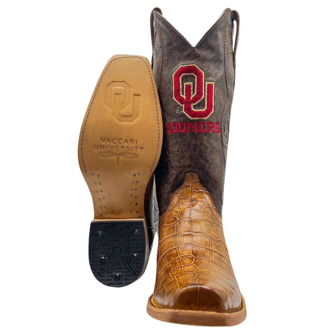 Men's University of Oklahoma Sooners Tan American Alligator Belly Cowboy Boots James by Vaccari #select-a-toe_jw