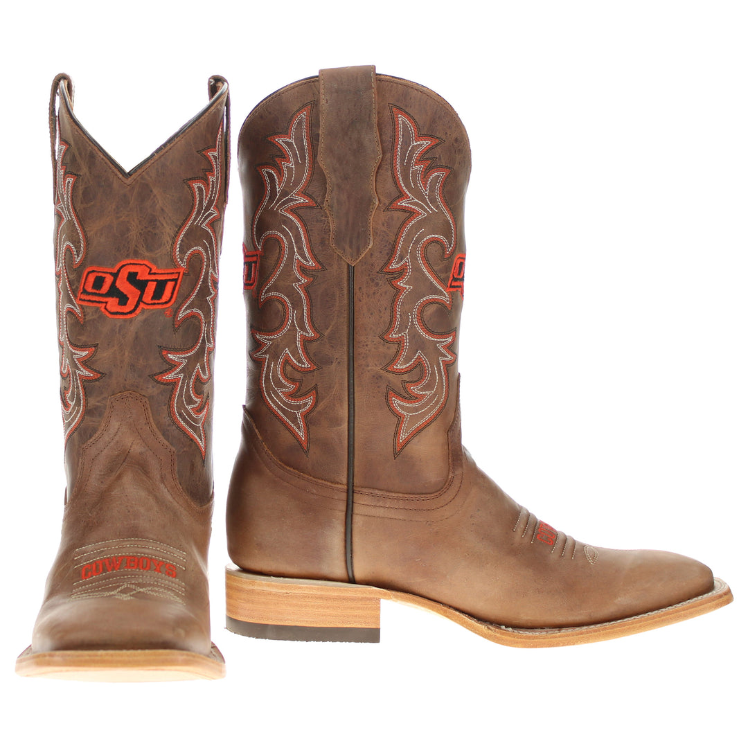 Men's Oklahoma State University Tan Sqaure Toe Cowboy Boots by Vaccari