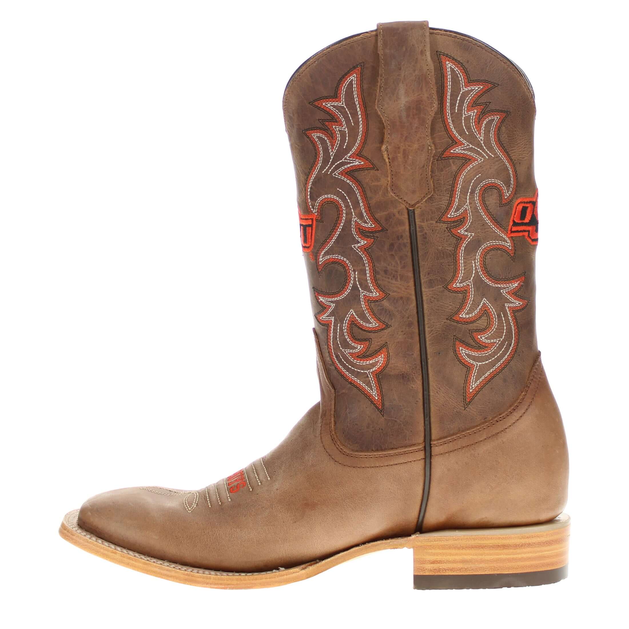 Men's Oklahoma State University Tan Sqaure Toe Cowboy Boots by Vaccari
