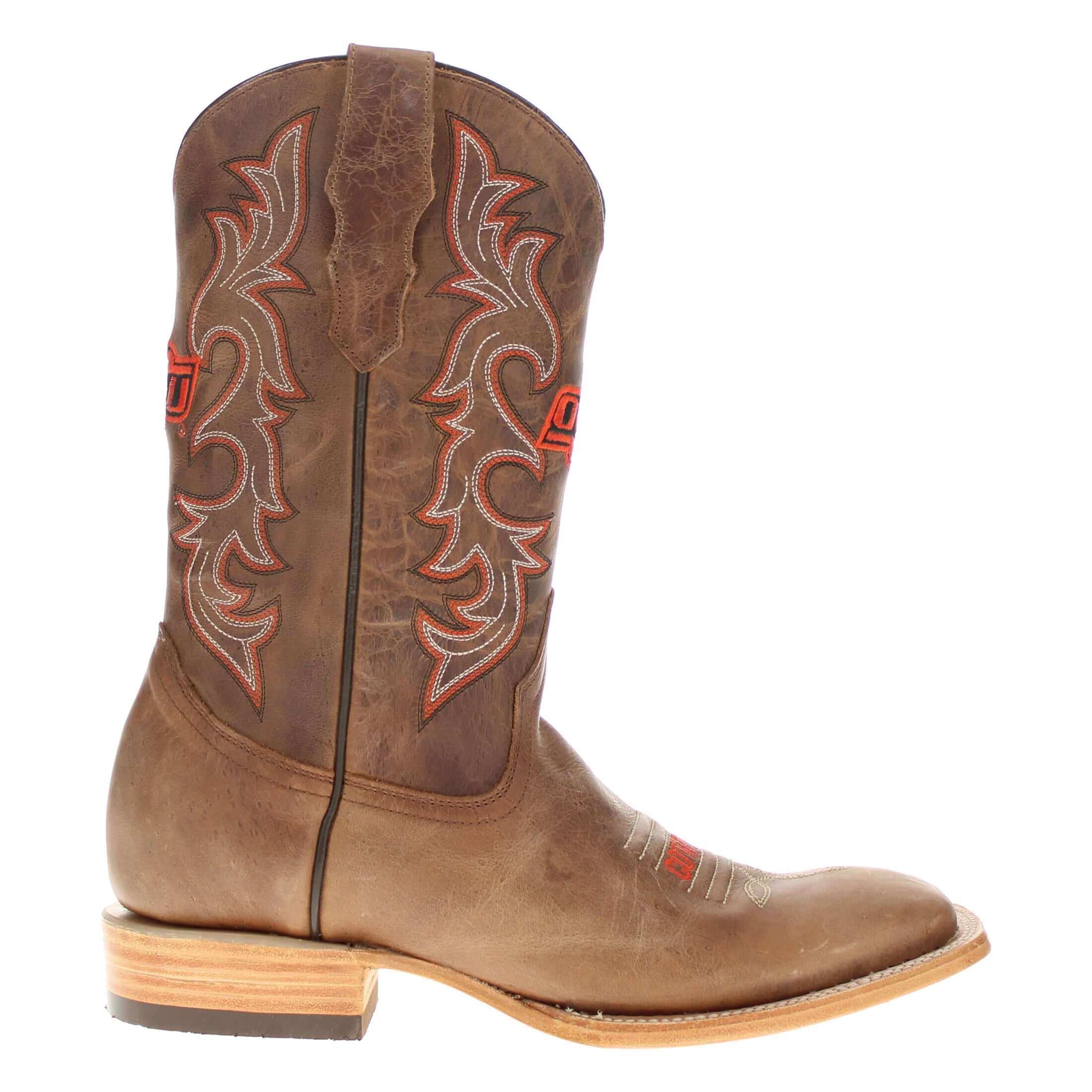 Men's Oklahoma State University Tan Sqaure Toe Cowboy Boots by Vaccari