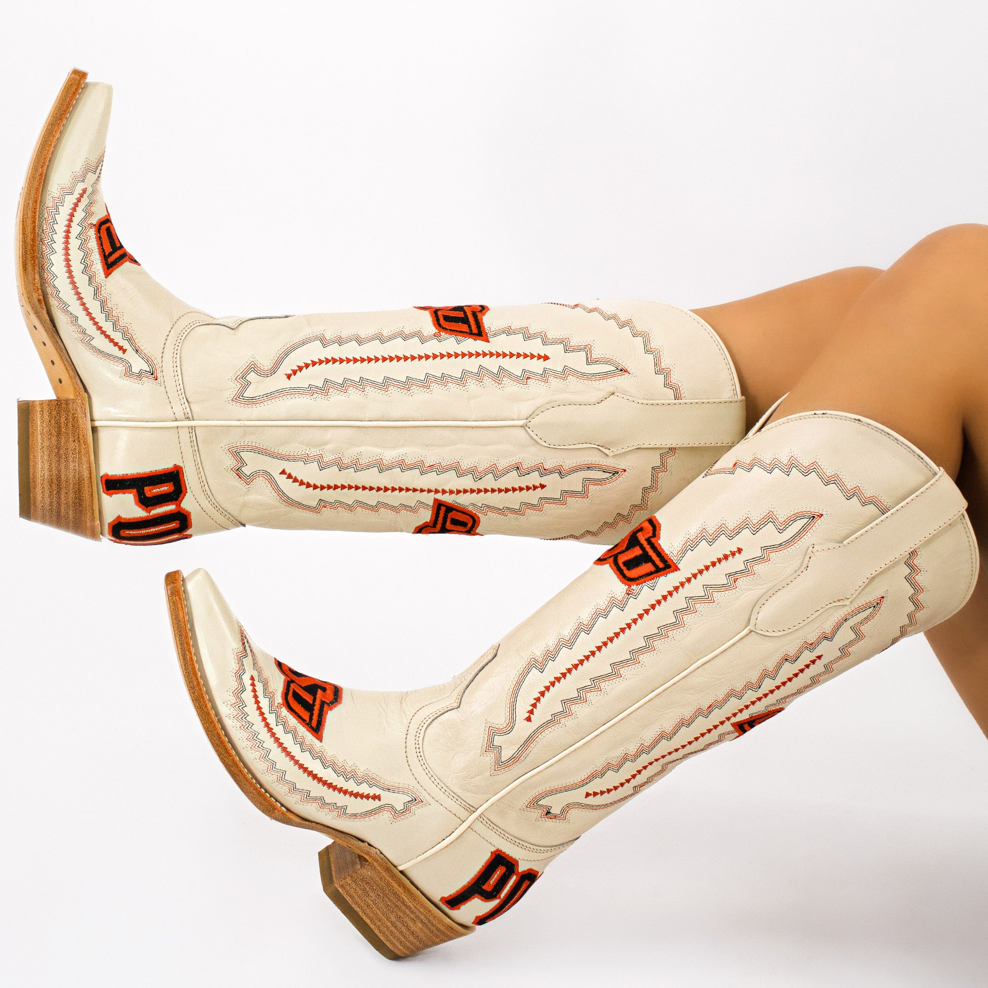 Women's Oklahoma State University Bone Snip Toe Cowgirl Boots Naomi by Vaccari