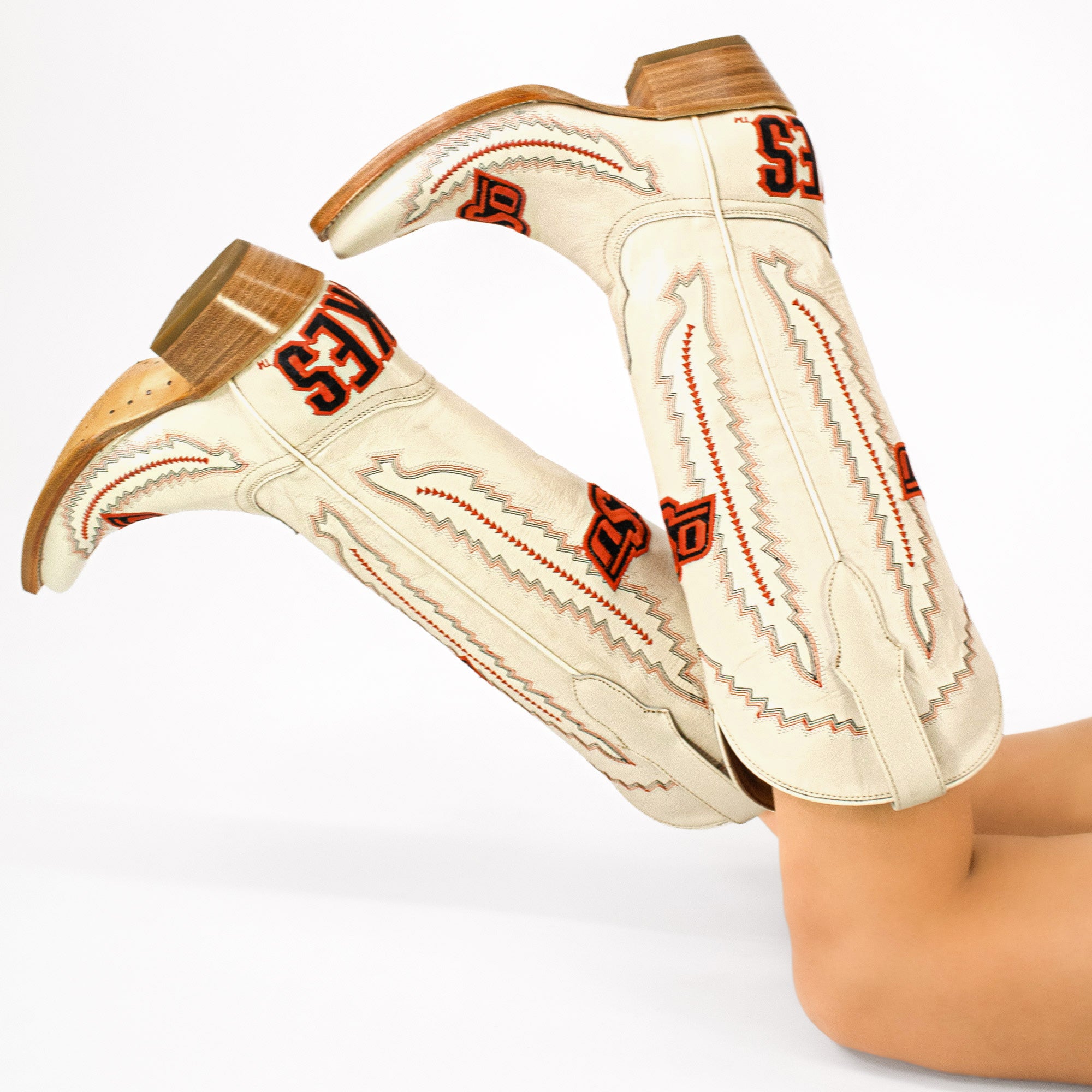 Women's Oklahoma State University Bone Snip Toe Cowgirl Boots Naomi by Vaccari