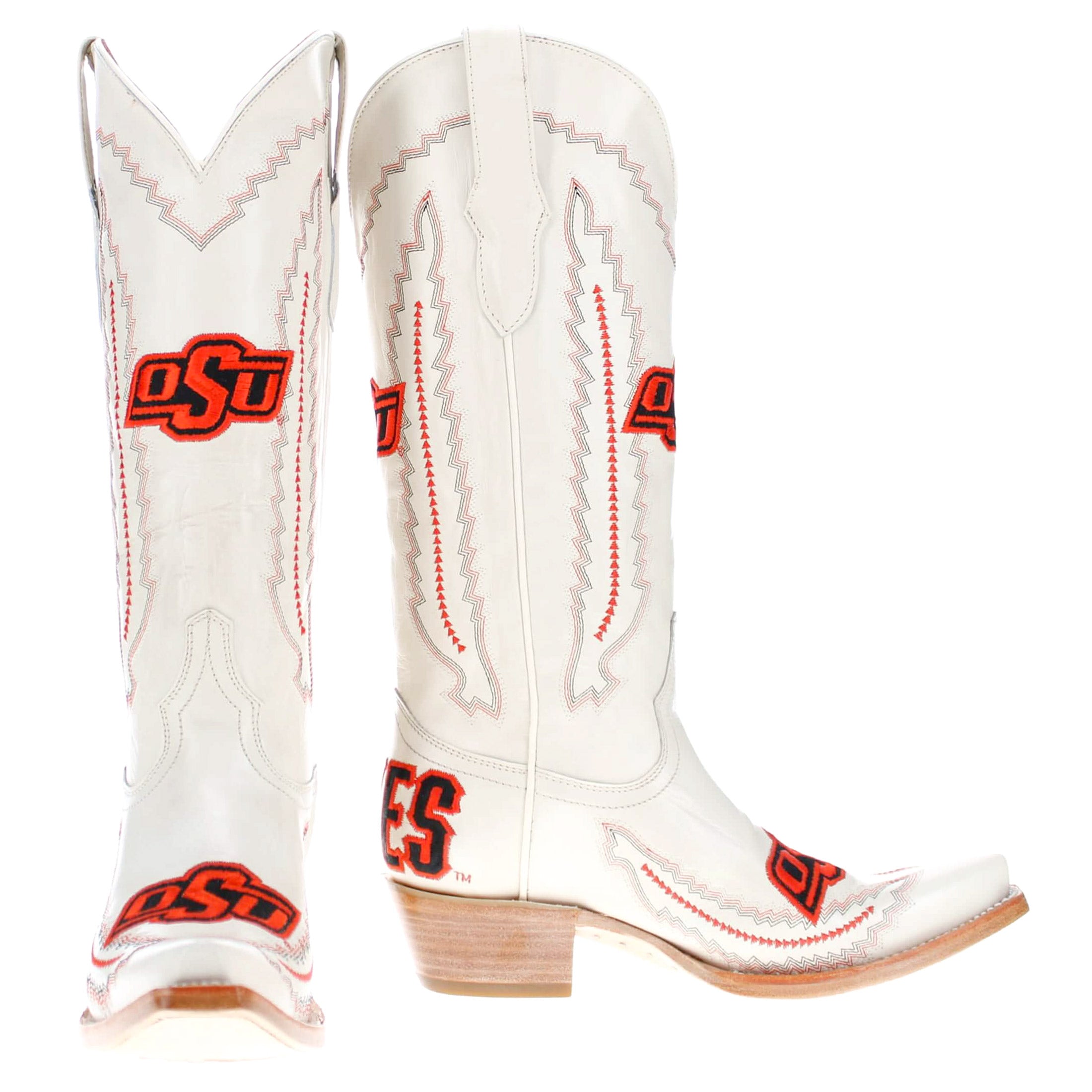 Women's Oklahoma State University Bone Snip Toe Cowgirl Boots Naomi by Vaccari