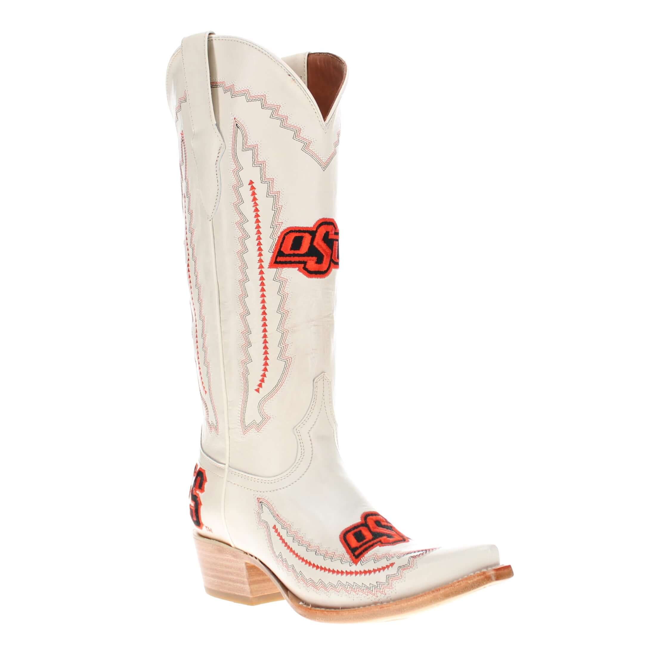 Women's Oklahoma State University Bone Snip Toe Cowgirl Boots Naomi by Vaccari