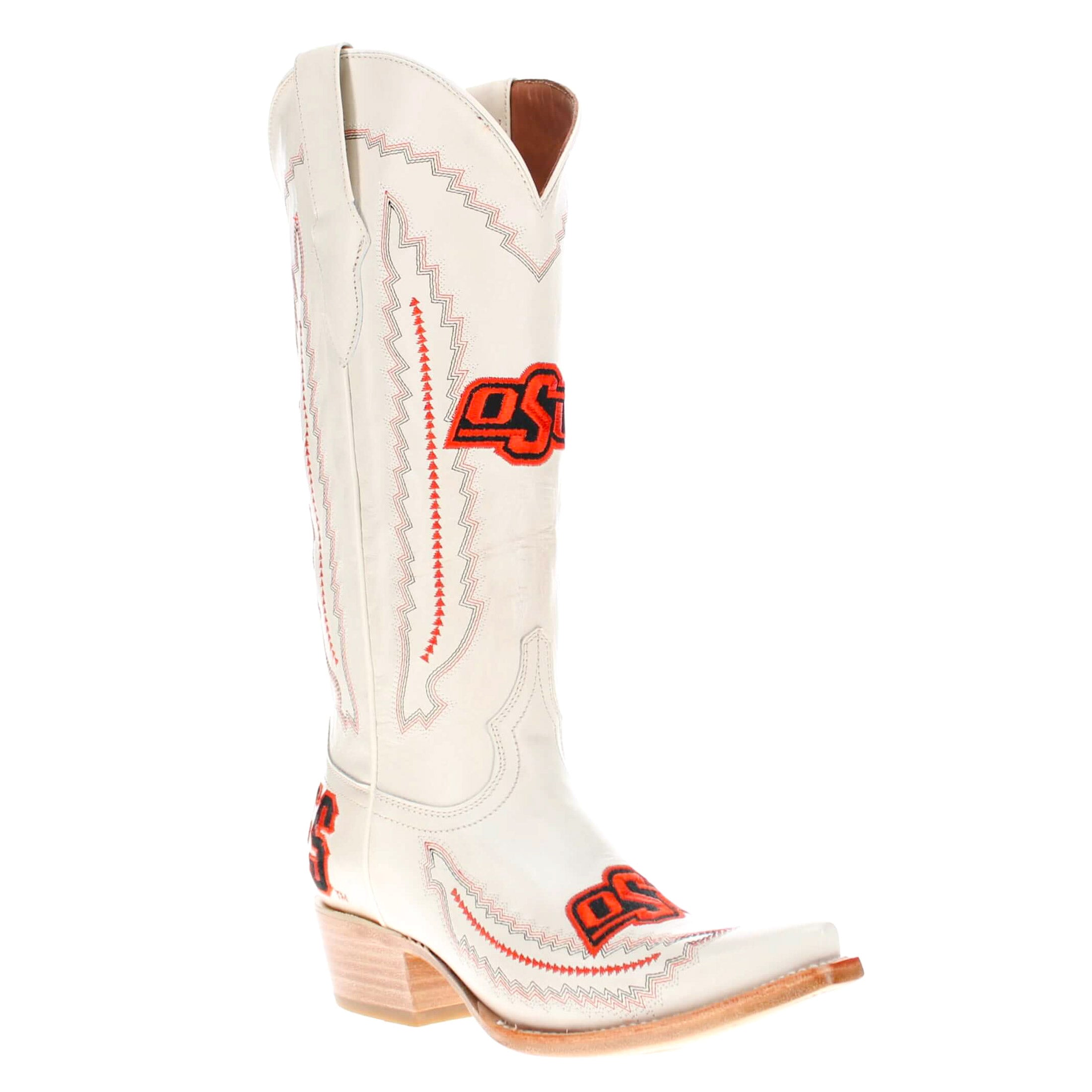 Women's Oklahoma State University Bone Snip Toe Cowgirl Boots Naomi by Vaccari