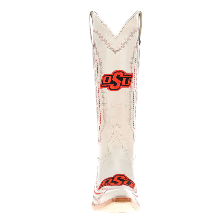 Women's Oklahoma State University Bone Snip Toe Cowgirl Boots Naomi by Vaccari