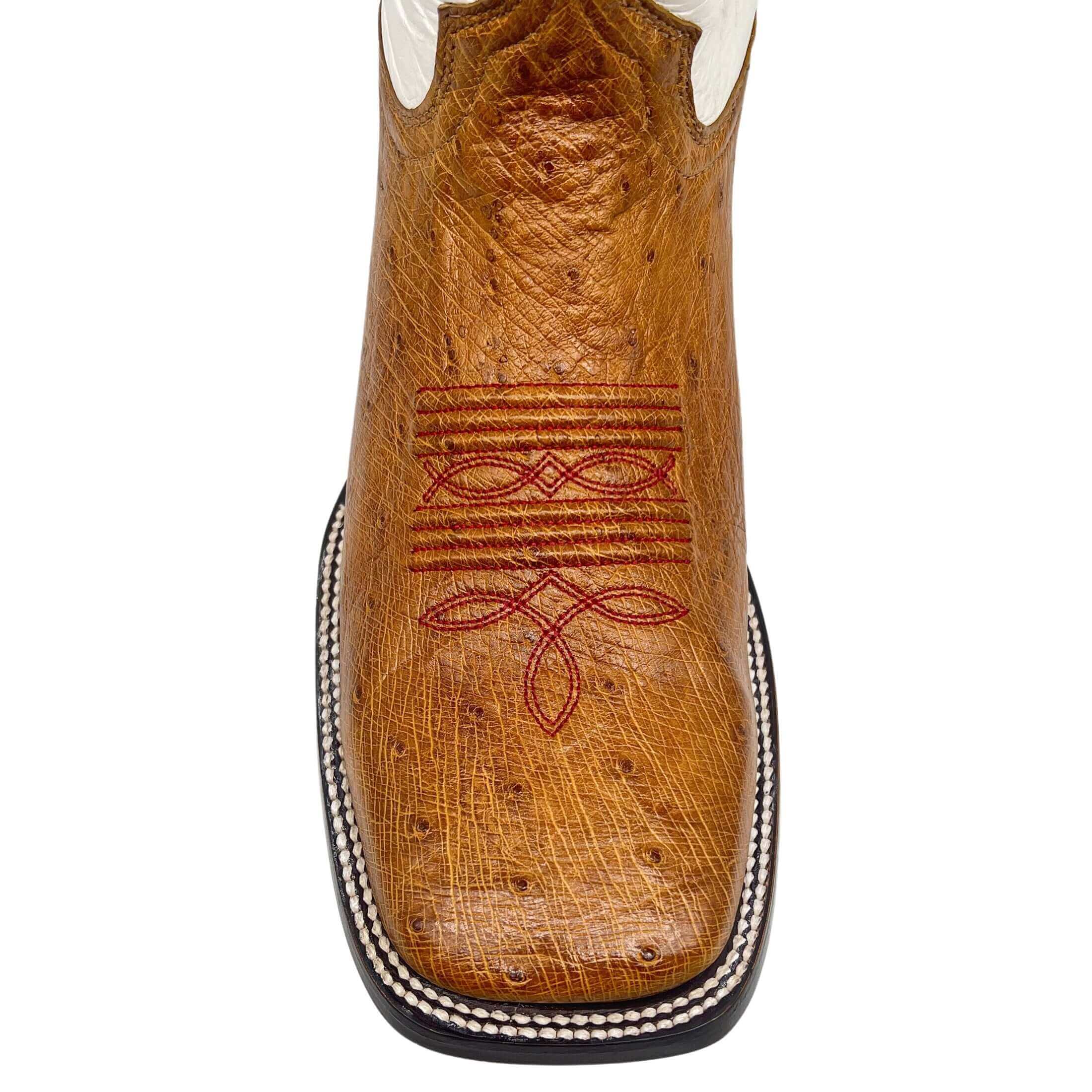 Men's University of Oklahoma Sooners Cowboy Boots | Tan Broad Square/JW toe Smooth Ostrich Boots | Officially Licensed | Brooks 