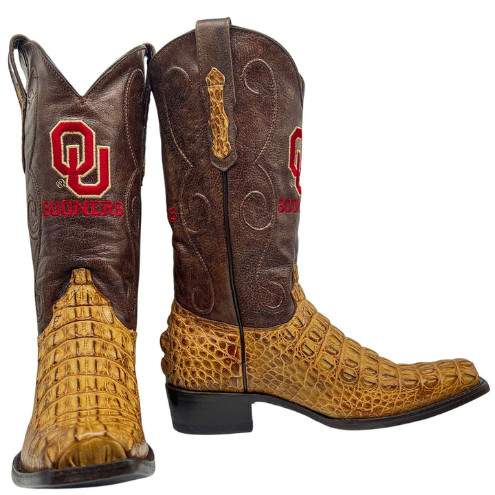 Men's University of Oklahoma Sooners Tan JW Toe Hornback American Alligator Cowboy Boots David by Vaccari