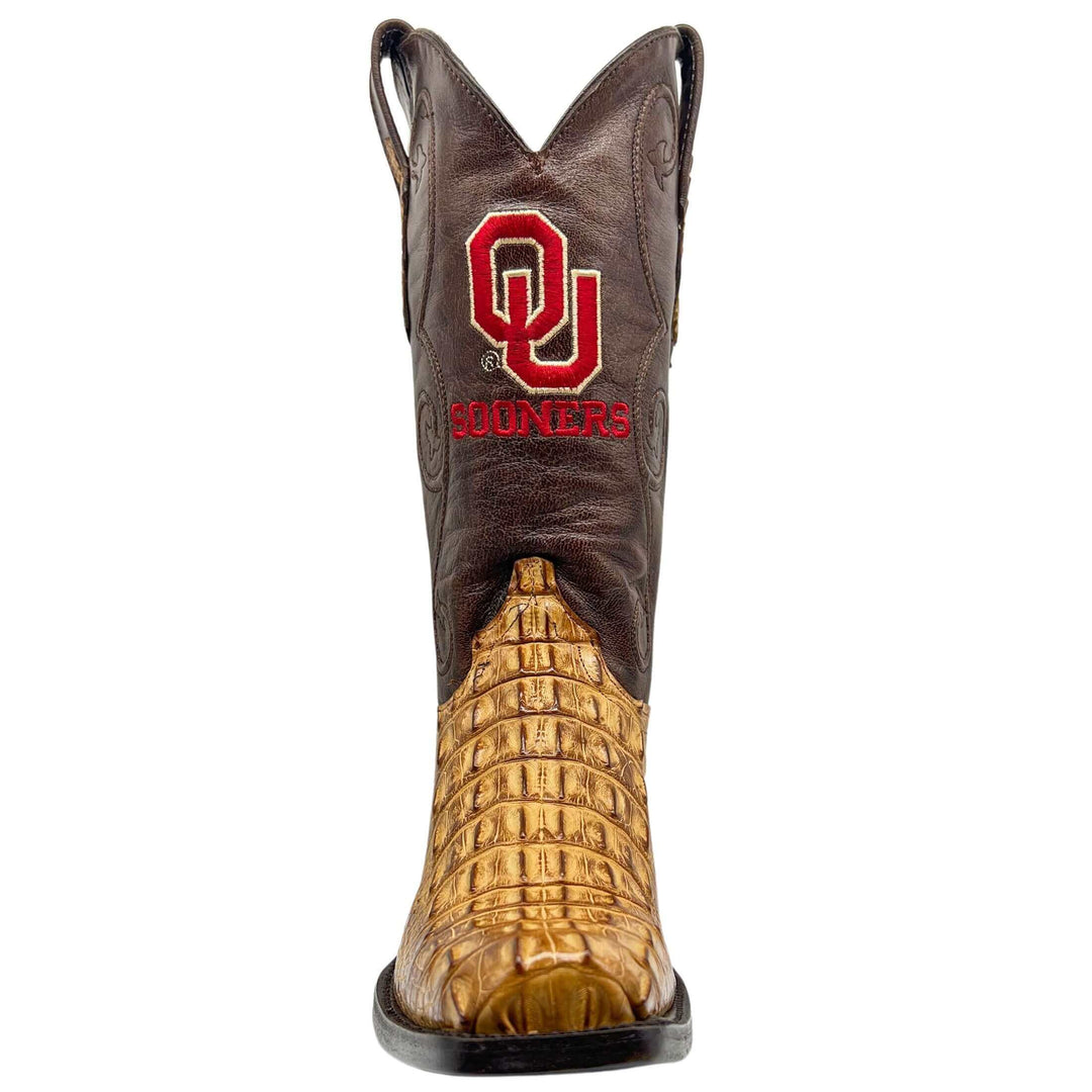 Men's University of Oklahoma Sooners Tan JW Toe Hornback American Alligator Cowboy Boots David by Vaccari