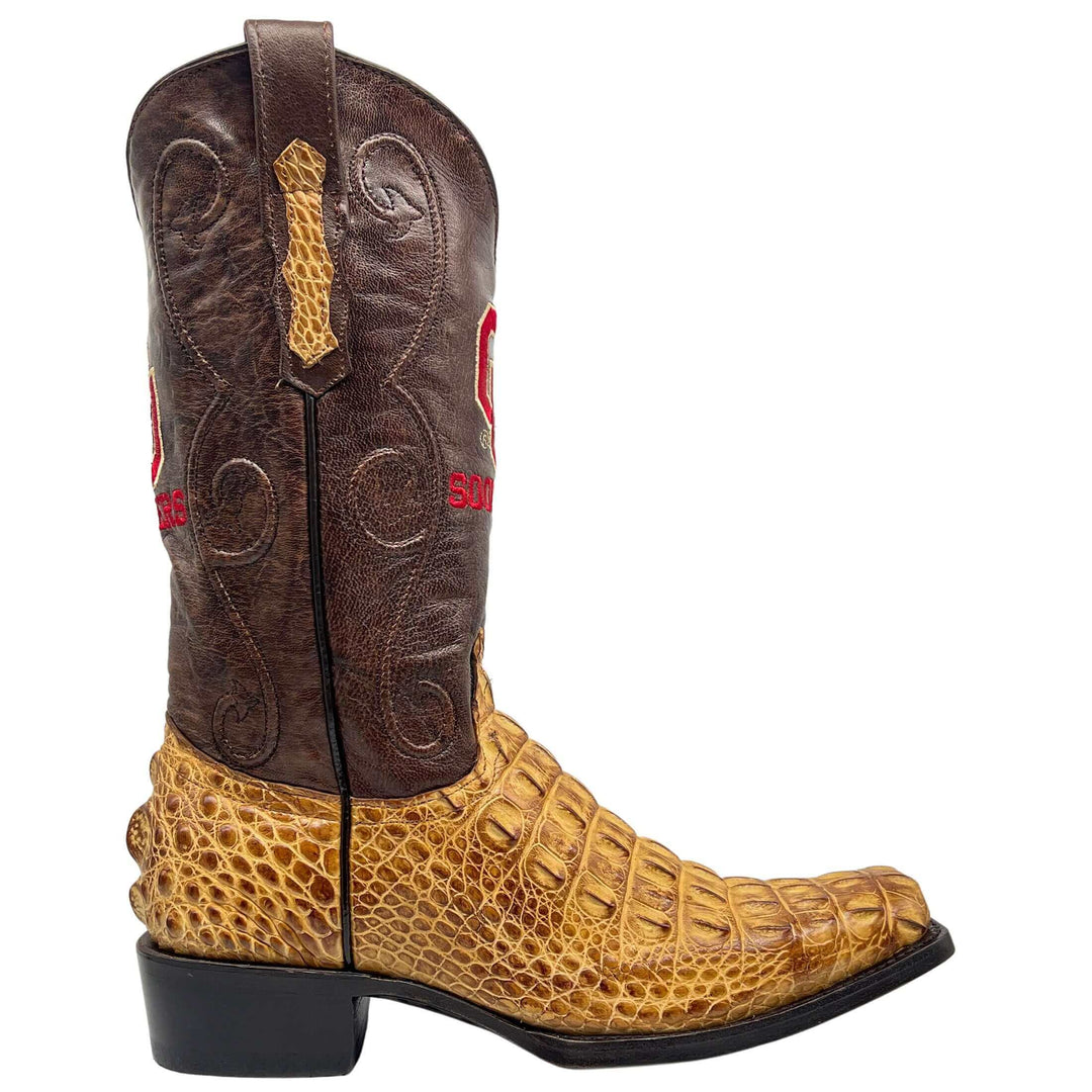 Men's University of Oklahoma Sooners Tan JW Toe Hornback American Alligator Cowboy Boots David by Vaccari