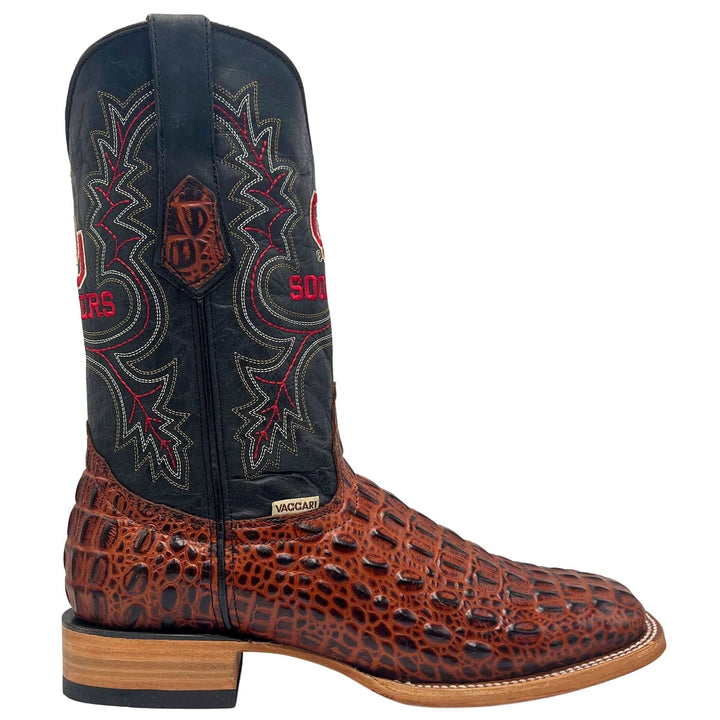 Men's University of Oklahoma Sooners Cognac Square Toe Cowboy Boots Jackson by Vaccari