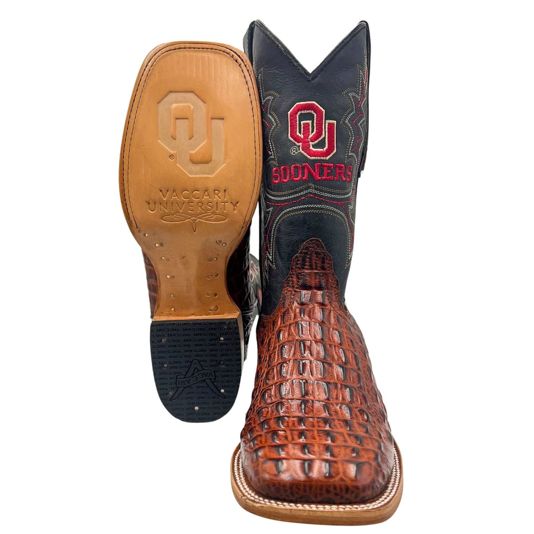 Men's University of Oklahoma Sooners Cognac Square Toe Cowboy Boots Jackson by Vaccari