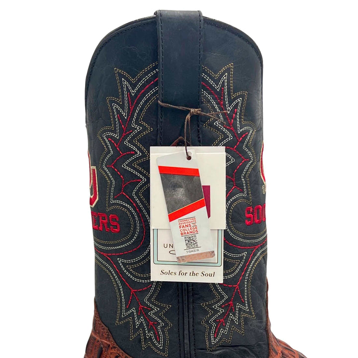 Men's University of Oklahoma Sooners Cognac Square Toe Cowboy Boots Jackson by Vaccari