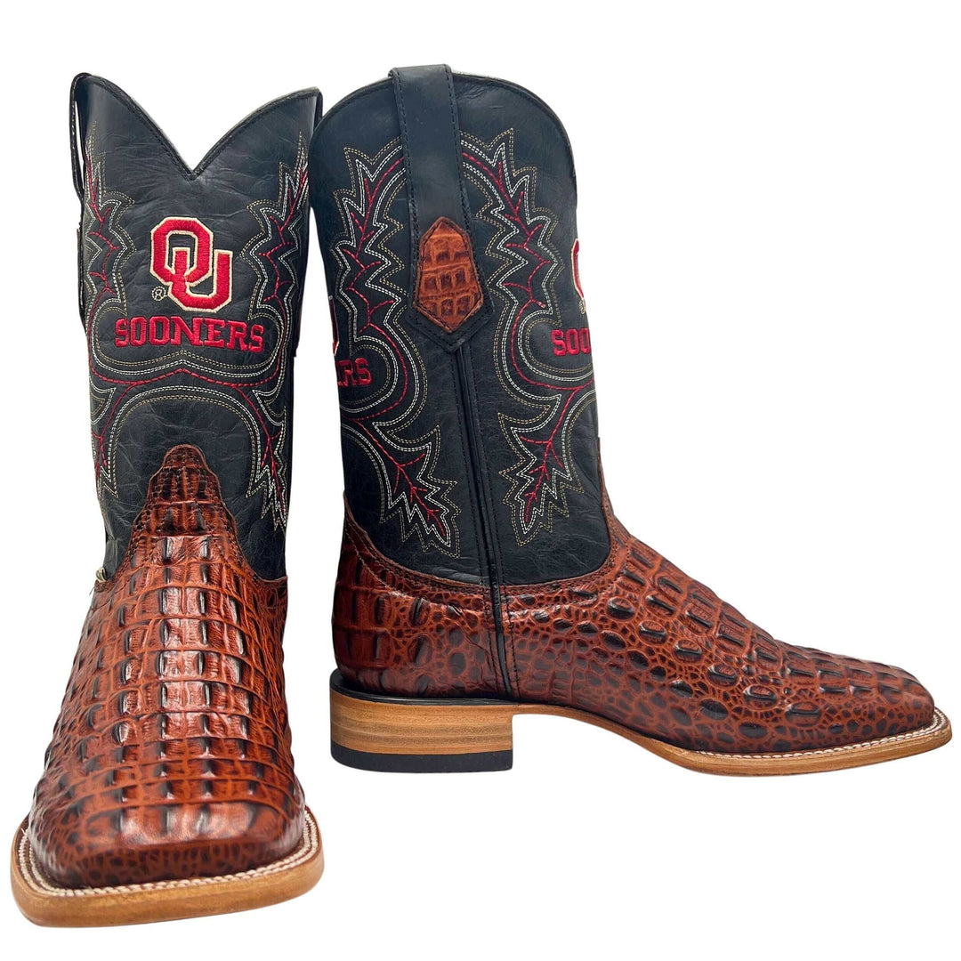 Men's University of Oklahoma Sooners Cognac Square Toe Cowboy Boots Jackson by Vaccari
