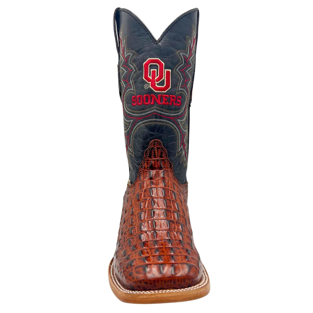 Men's University of Oklahoma Sooners Cognac Square Toe Cowboy Boots Jackson by Vaccari