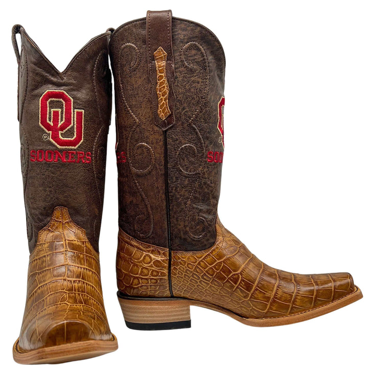 Men's University of Oklahoma Sooners Tan American Alligator Belly Cowboy Boots James by Vaccari #select-a-toe_jw