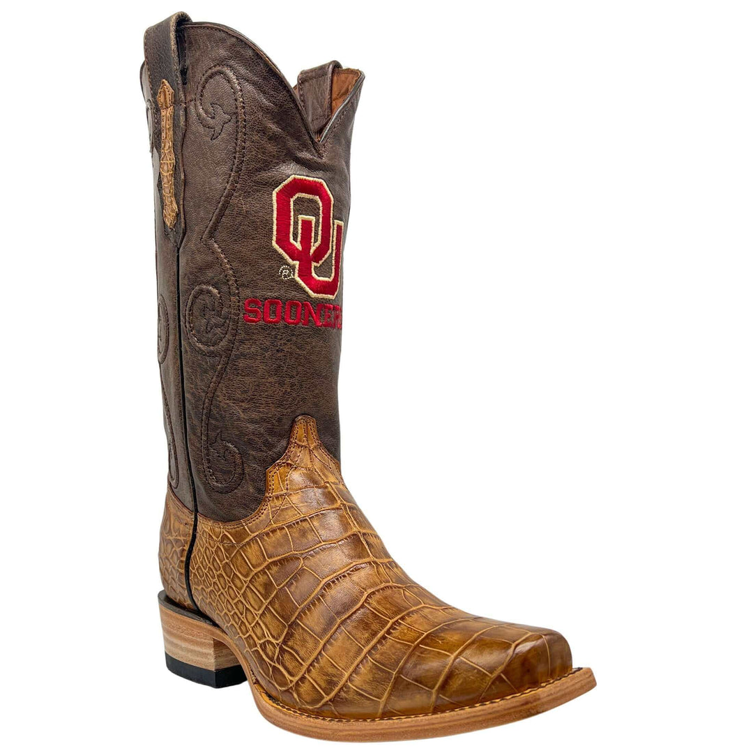 Men's University of Oklahoma Sooners Tan American Alligator Belly Cowboy Boots James by Vaccari #select-a-toe_jw