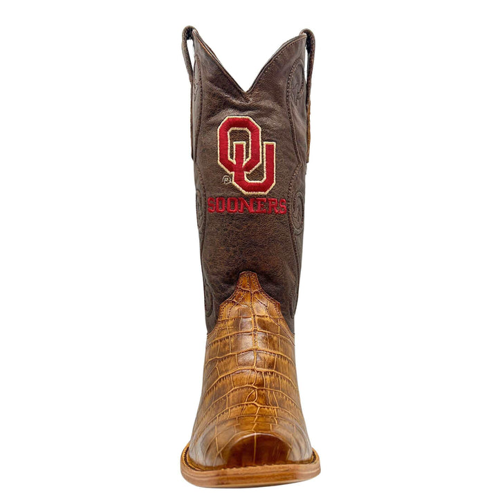 Men's University of Oklahoma Sooners Tan American Alligator Belly Cowboy Boots James by Vaccari #select-a-toe_jw