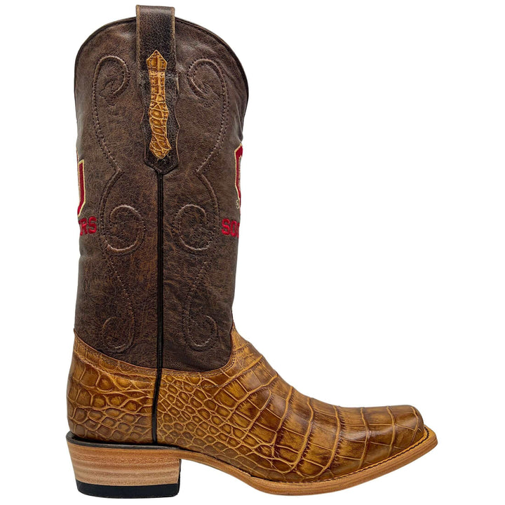 Men's University of Oklahoma Sooners Tan American Alligator Belly Cowboy Boots James by Vaccari #select-a-toe_jw