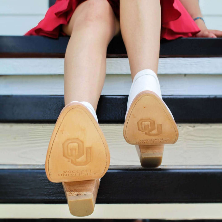 Women's University of Oklahoma Sooners Cowgirl Booties | OU All White Pointed Toe Boots | Officially Licensed | Natalie
