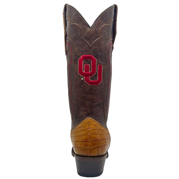 Women's University of Oklahoma Sooners Brown American Alligator Snip Toe Cowgirl Boots Olivia by Vaccari