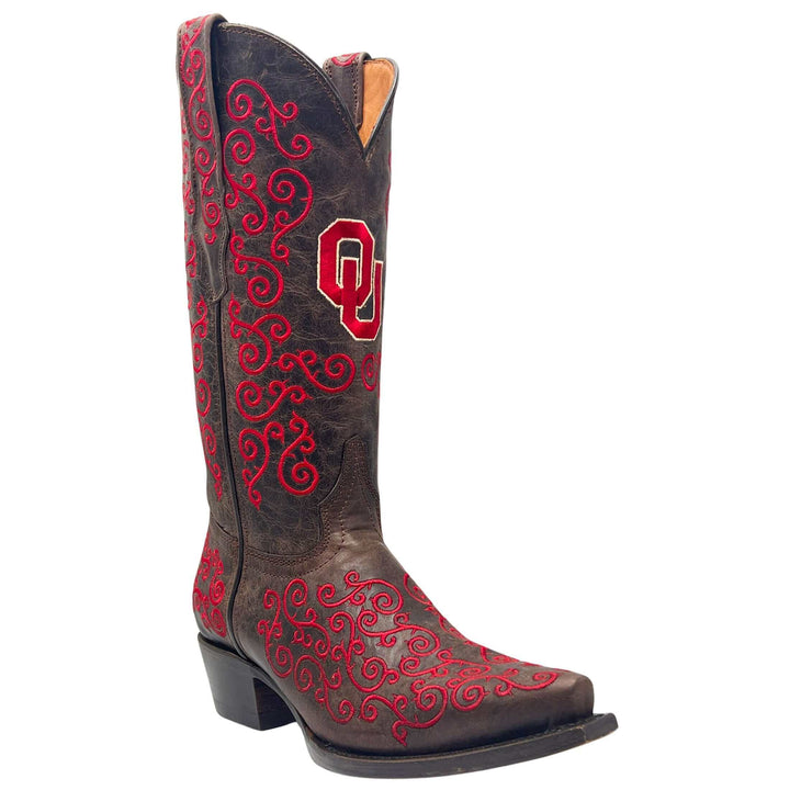 Women's University of Oklahoma Sooners Brown Snip Toe Cowgirl Boots Claire by Vaccari