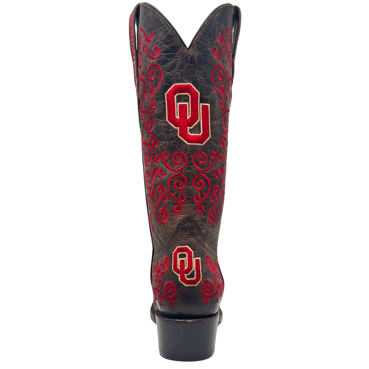 Women's University of Oklahoma Sooners Brown Snip Toe Cowgirl Boots Claire by Vaccari