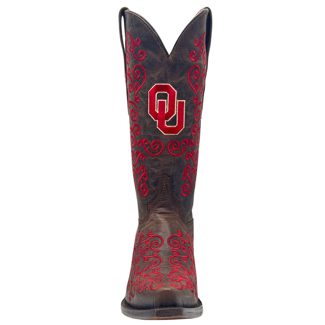 Women's University of Oklahoma Sooners Brown Snip Toe Cowgirl Boots Claire by Vaccari