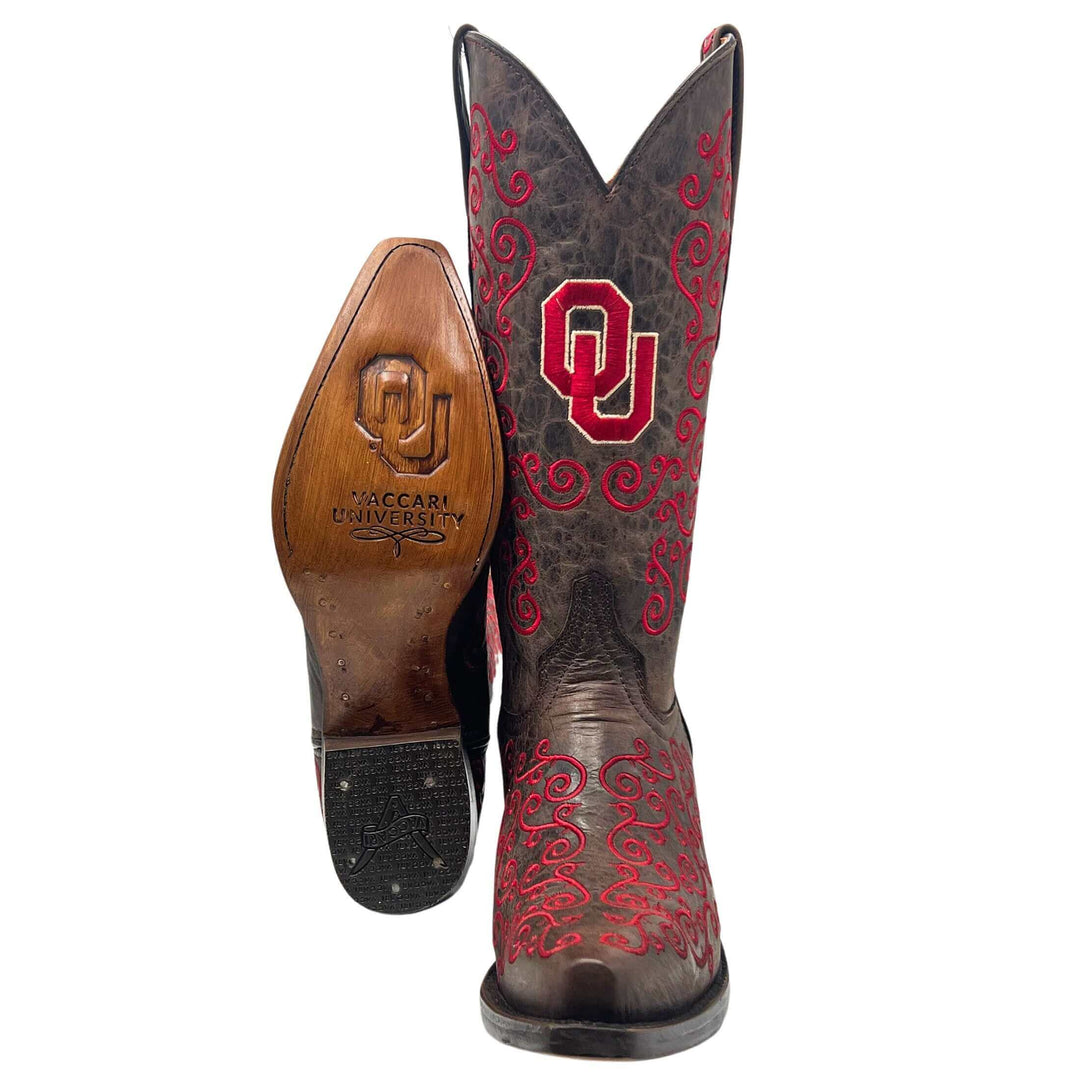 Women's University of Oklahoma Sooners Brown Snip Toe Cowgirl Boots Claire by Vaccari