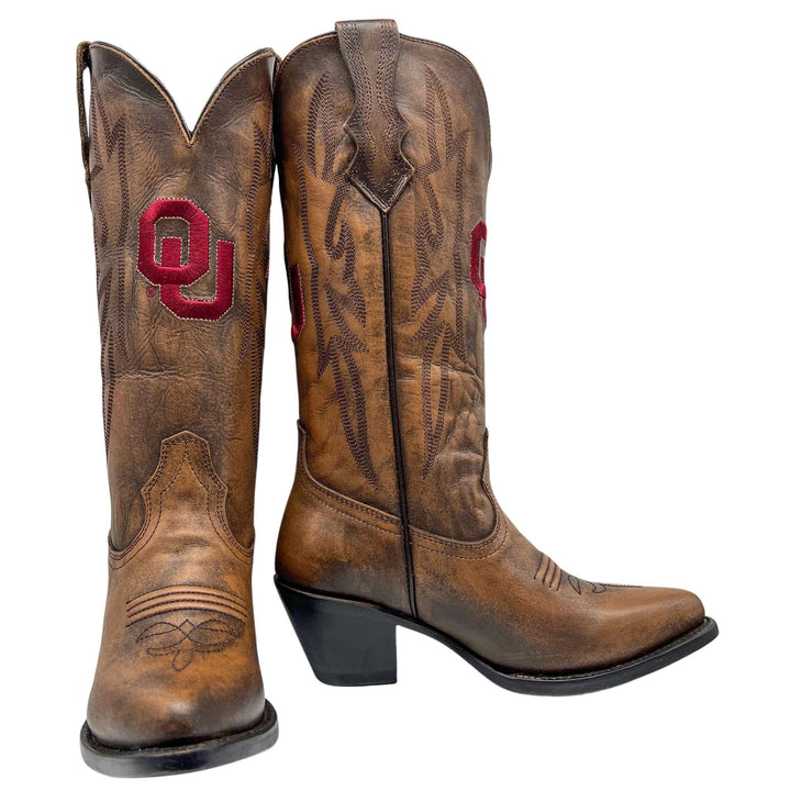 Women's University of Oklahoma Sooners Brown Pointed Toe Cowgirl Boots Chelsie by Vaccari