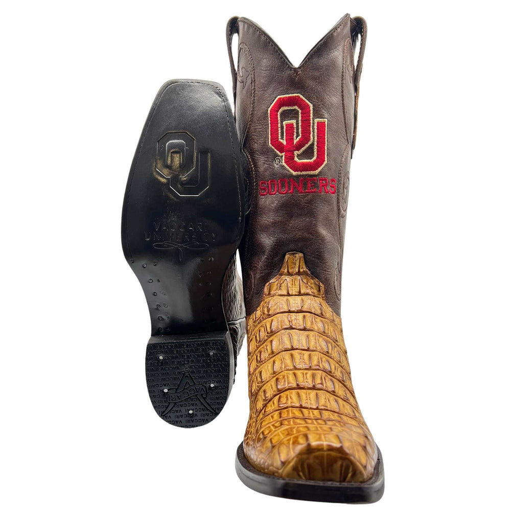 Men's University of Oklahoma Sooners Tan JW Toe Hornback American Alligator Cowboy Boots David by Vaccari