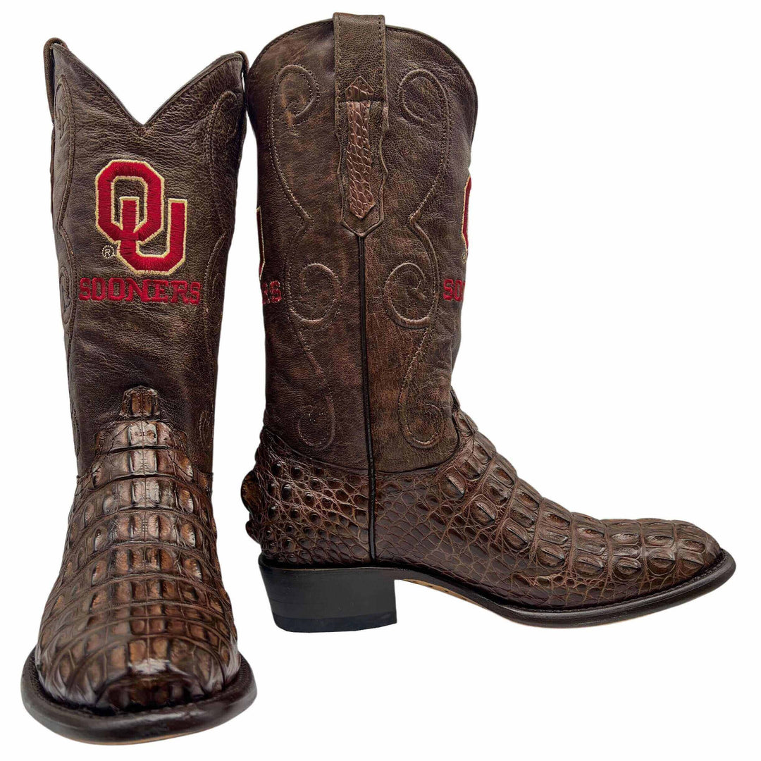 Men's University of Oklahoma Sooners Brown Hornback American Alligator Cowboy Boots David by Vaccari #select-a-toe_round