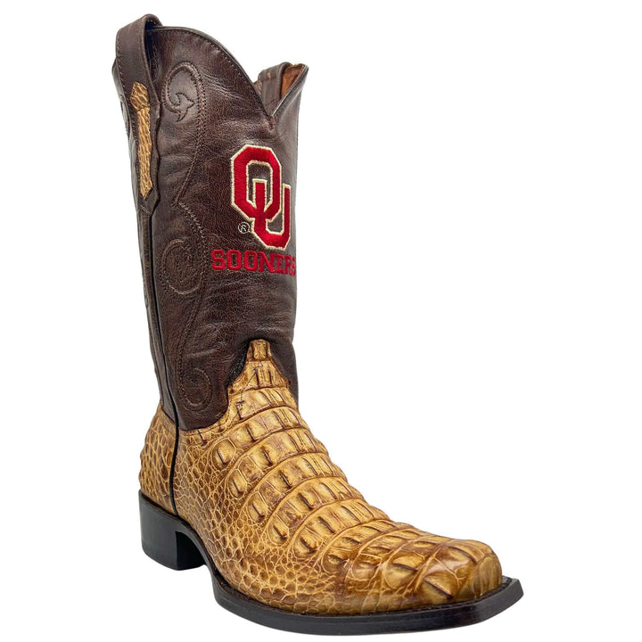 Men's University of Oklahoma Sooners Tan JW Toe Hornback American Alligator Cowboy Boots David by Vaccari