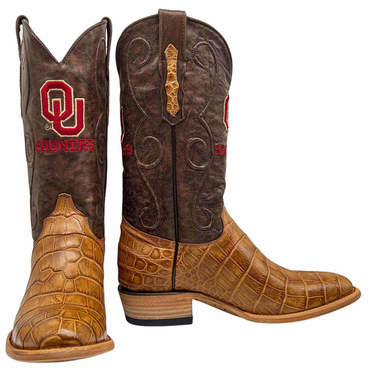 Men's University of Oklahoma Sooners Tan American Alligator Belly Cowboy Boots James by Vaccari #select-a-toe_round