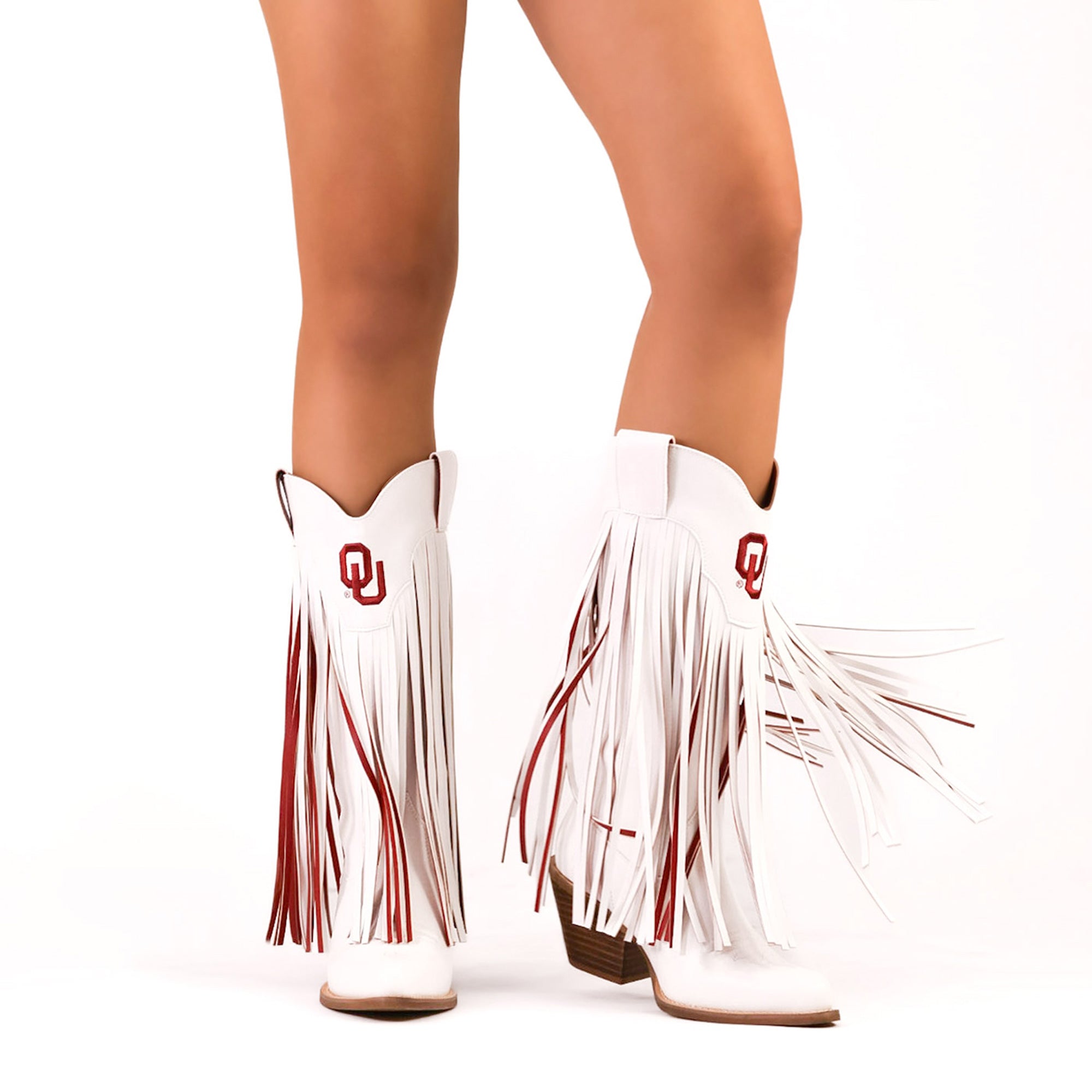 University of Oklahoma Kacey White Fringe Boot By V By Vaccari