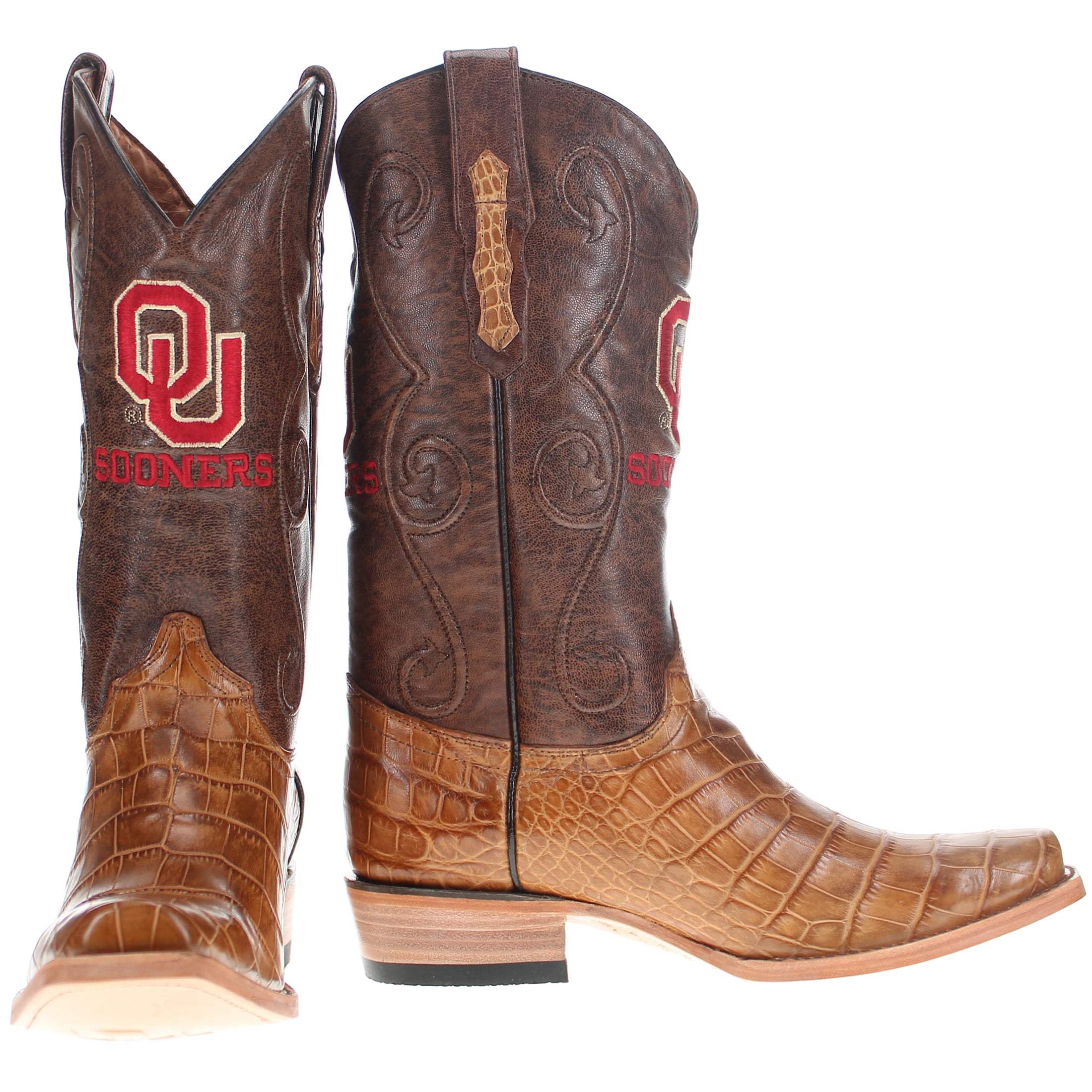 Men's University of Oklahoma Sooners Tan American Alligator Belly Cowboy Boots James by Vaccari #select-a-toe_jw