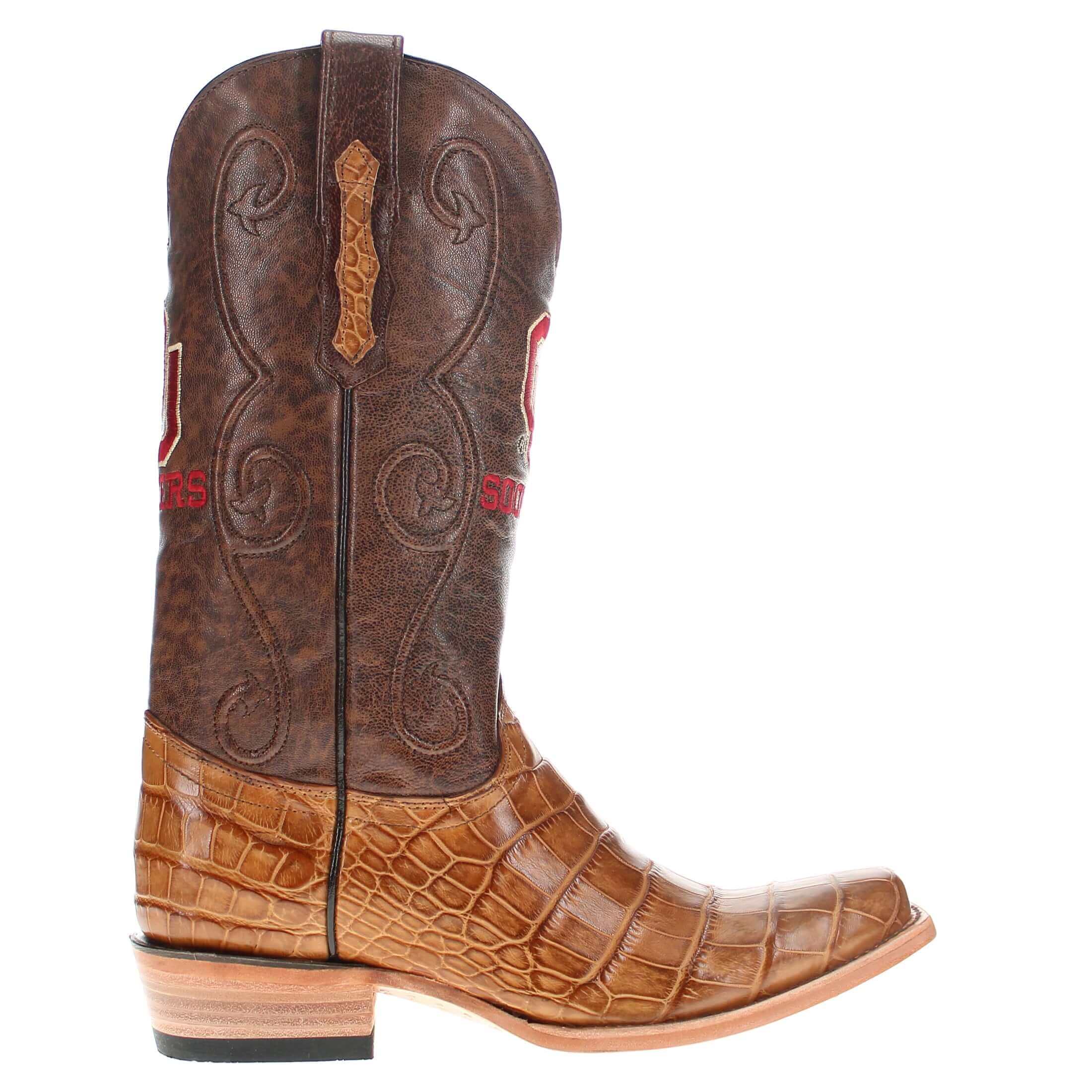 Men's University of Oklahoma Sooners Tan American Alligator Belly Cowboy Boots James by Vaccari #select-a-toe_jw
