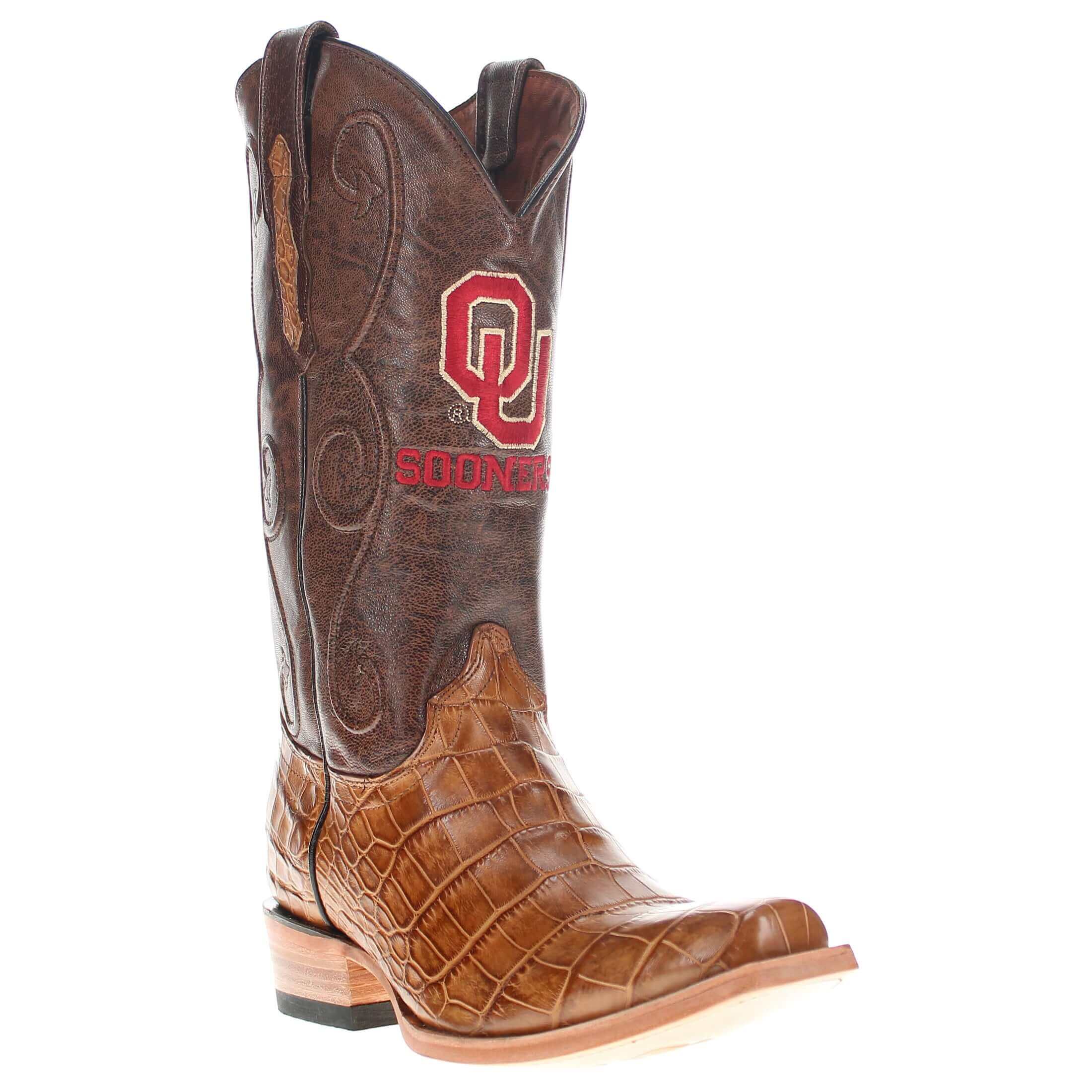 Men's University of Oklahoma Sooners Tan American Alligator Belly Cowboy Boots James by Vaccari #select-a-toe_jw