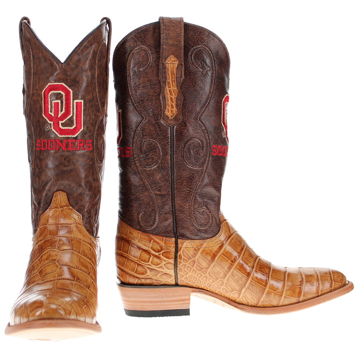 Men's University of Oklahoma Sooners Tan American Alligator Belly Cowboy Boots James by Vaccari #select-a-toe_round