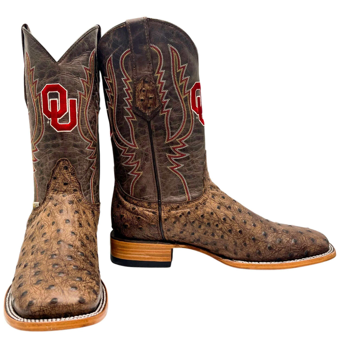 men's university of oklahoma sooners cowboy boots brown ostrich print Cooper square toe