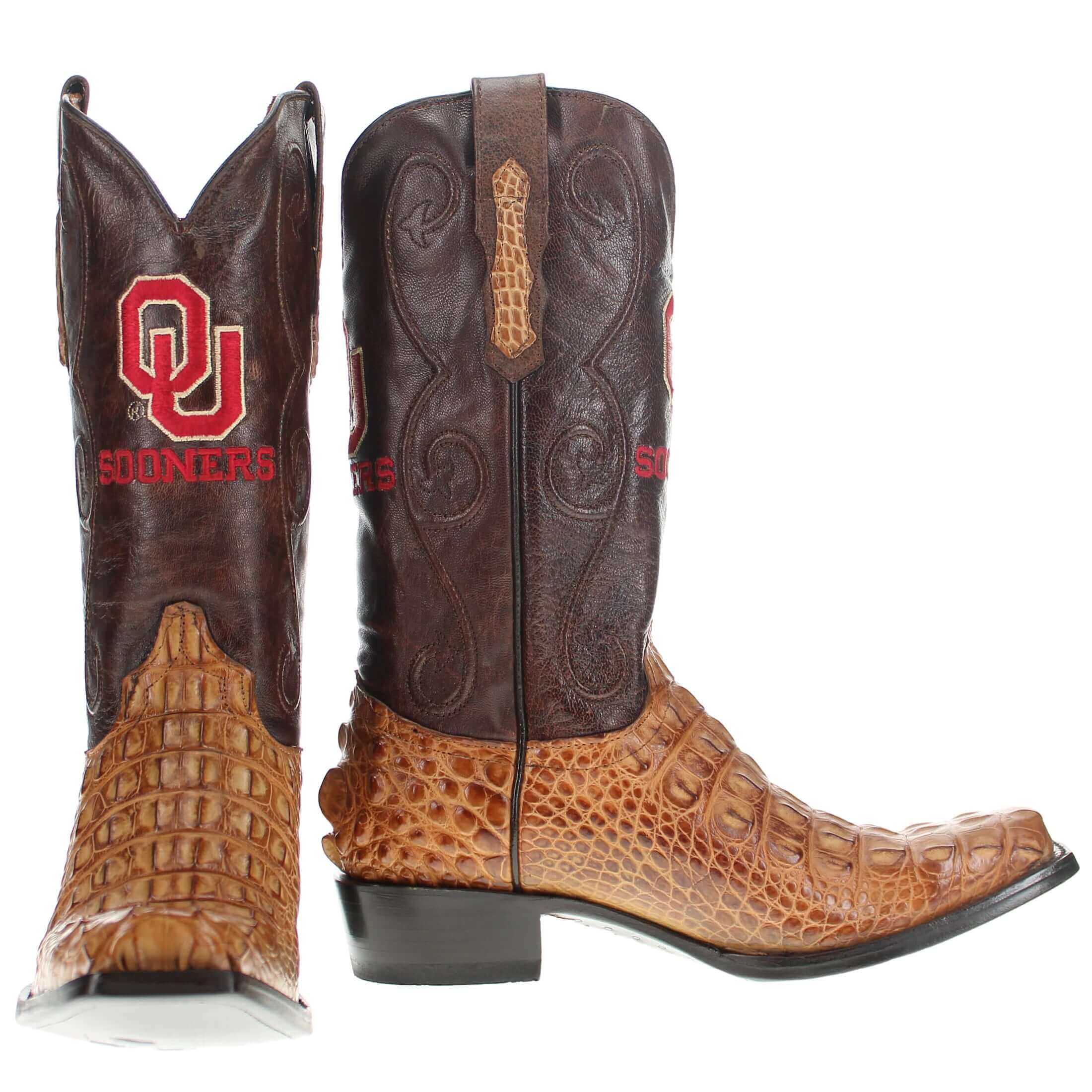 Men's University of Oklahoma Sooners Tan JW Toe Hornback American Alligator Cowboy Boots David by Vaccari
