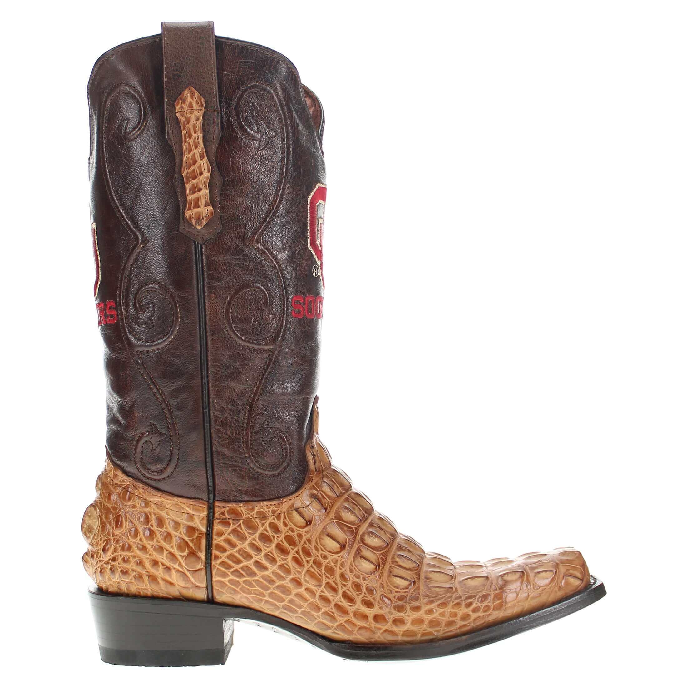 Men's University of Oklahoma Sooners Tan JW Toe Hornback American Alligator Cowboy Boots David by Vaccari
