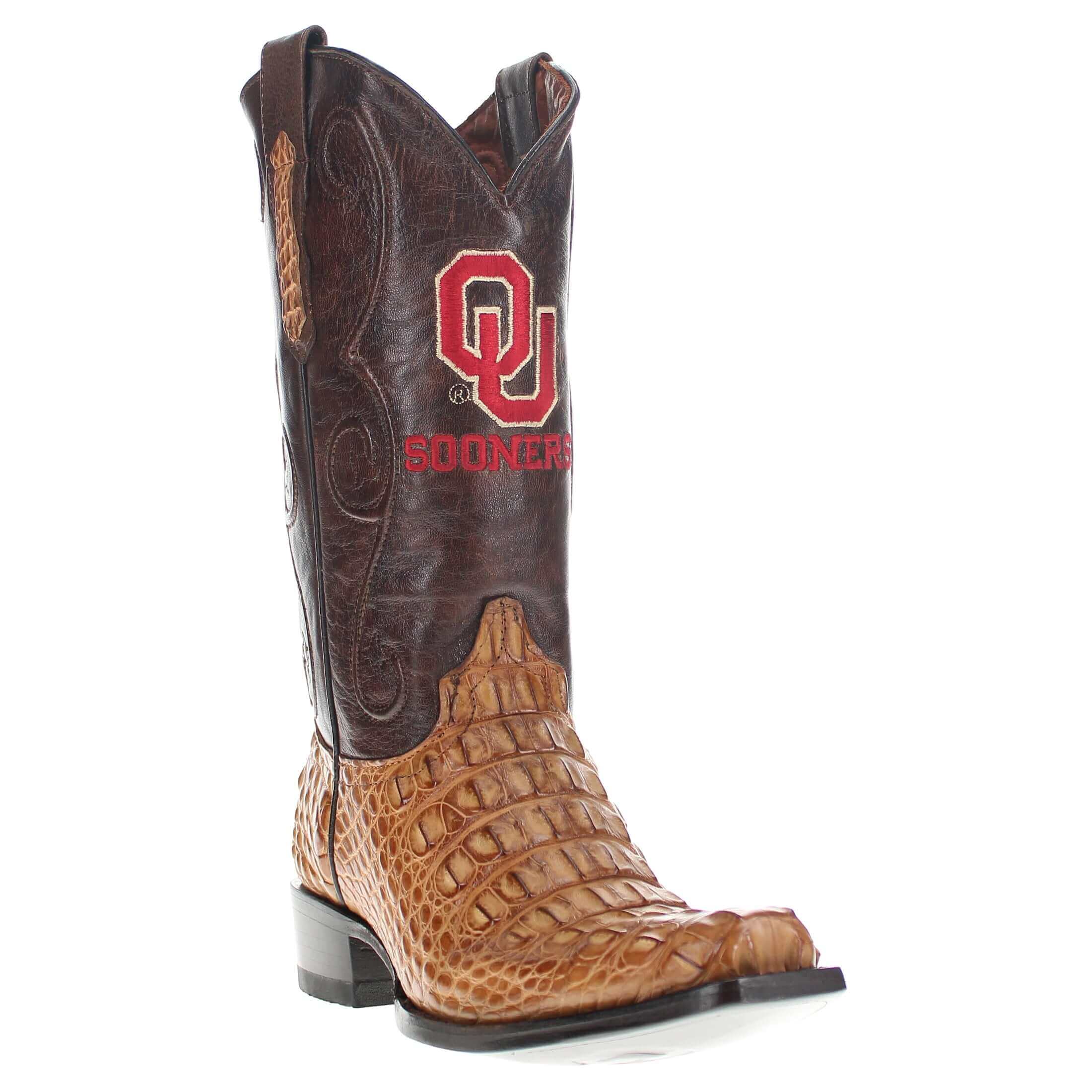Men's University of Oklahoma Sooners Tan JW Toe Hornback American Alligator Cowboy Boots David by Vaccari