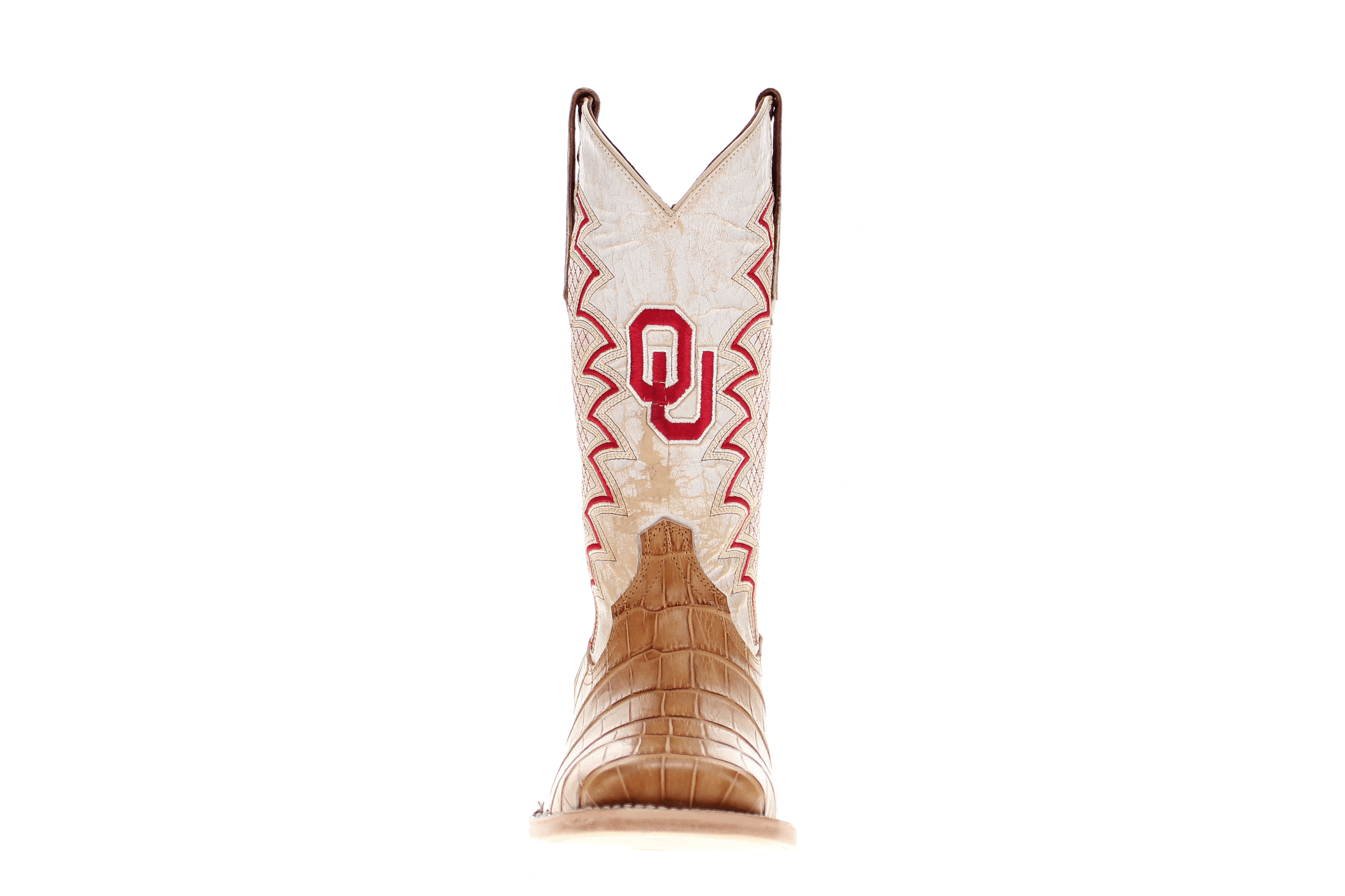 Men's University of Oklahoma Sooners Cowboy Boots | OU Tan Square Toe American Alligator Boots | Officially Licensed | Parker
