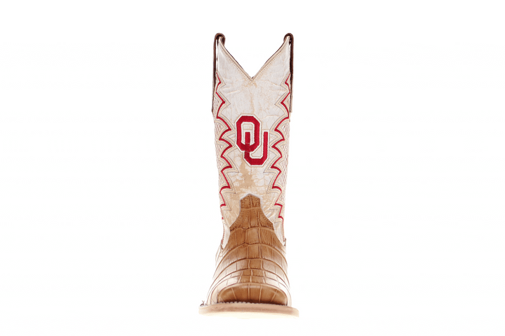 Men's University of Oklahoma Sooners Cowboy Boots | OU Tan Square Toe American Alligator Boots | Officially Licensed | Parker