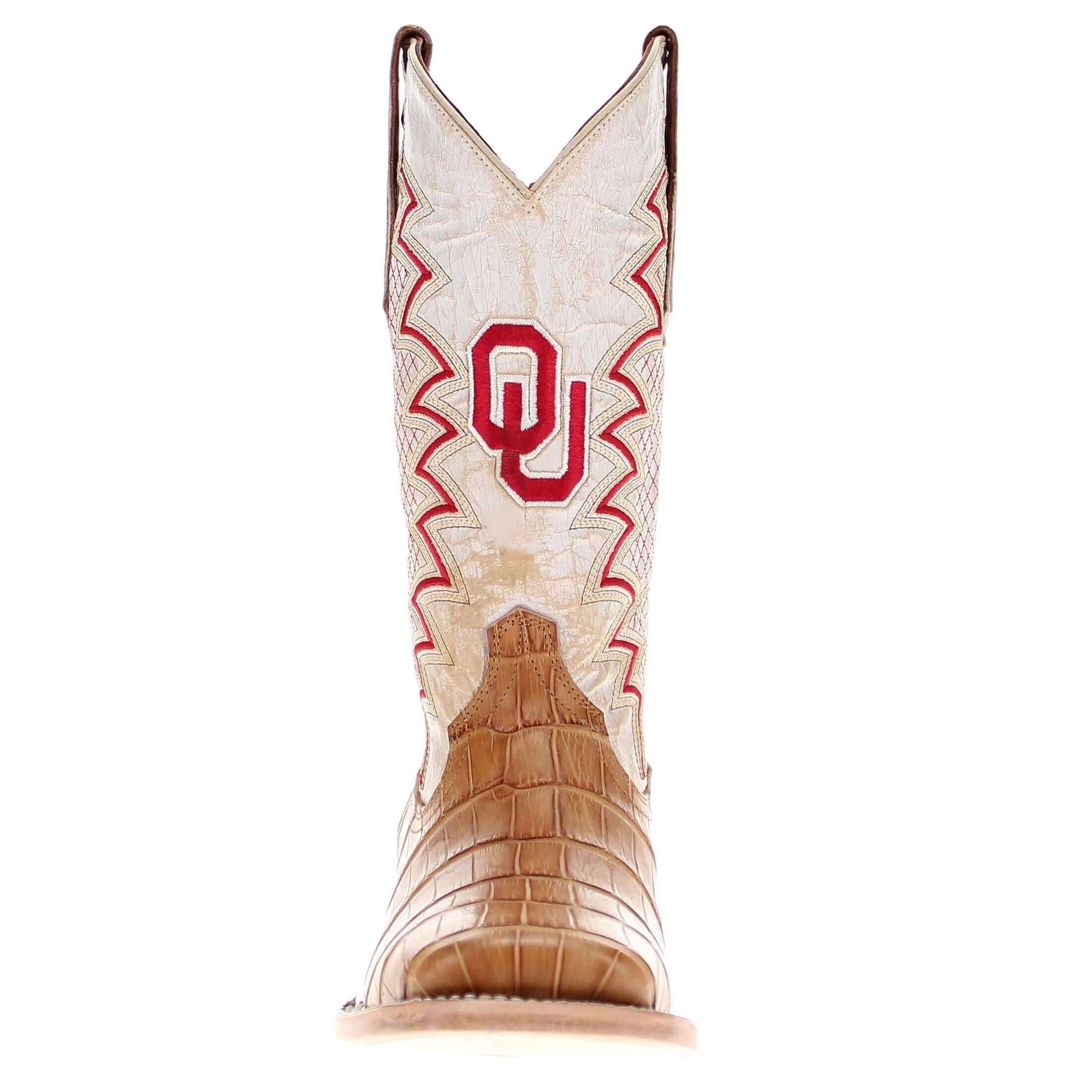 Men's University of Oklahoma Sooners Cowboy Boots | OU Tan Square Toe American Alligator Boots | Officially Licensed | Parker