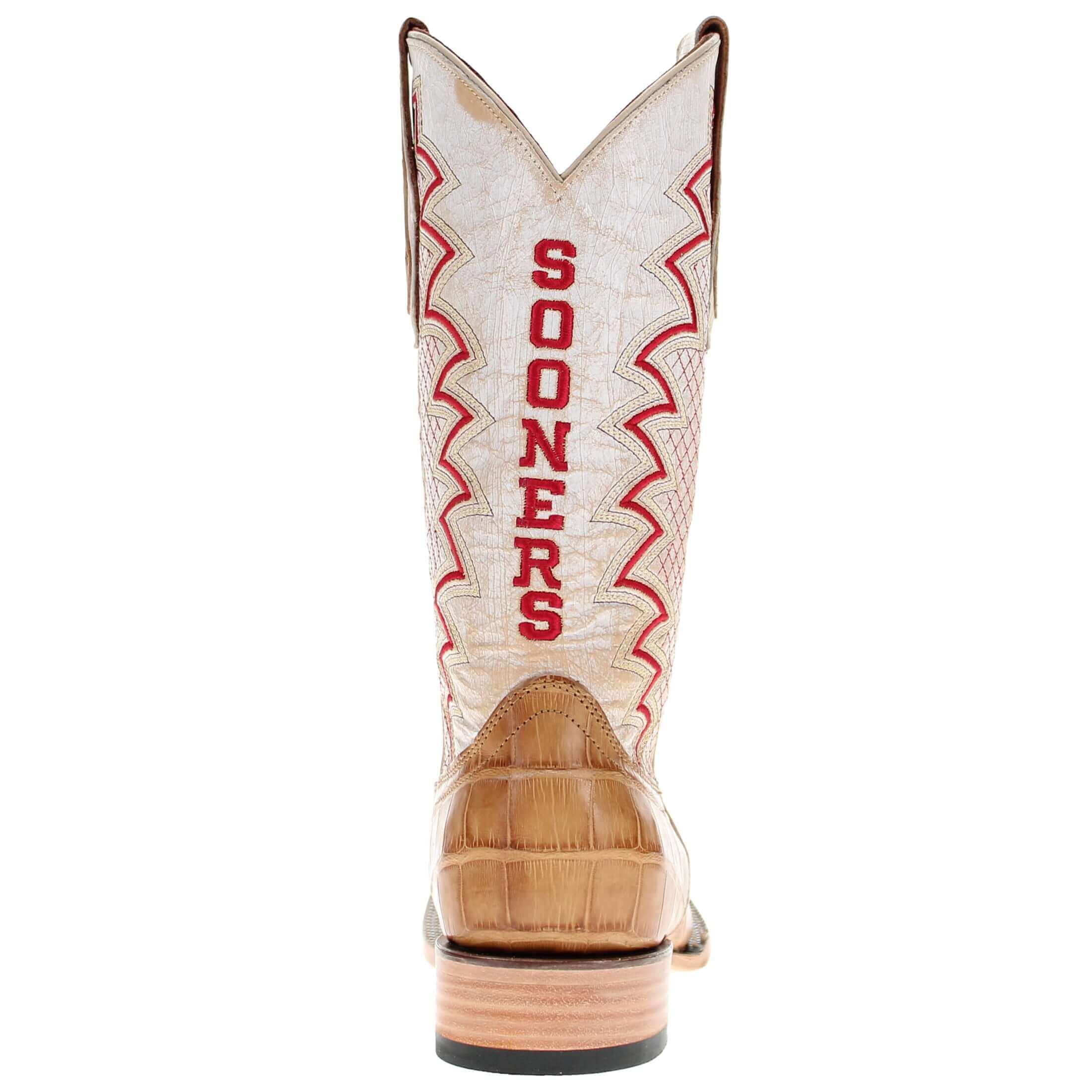 Men's University of Oklahoma Sooners Cowboy Boots | OU Tan Square Toe American Alligator Boots | Officially Licensed | Parker