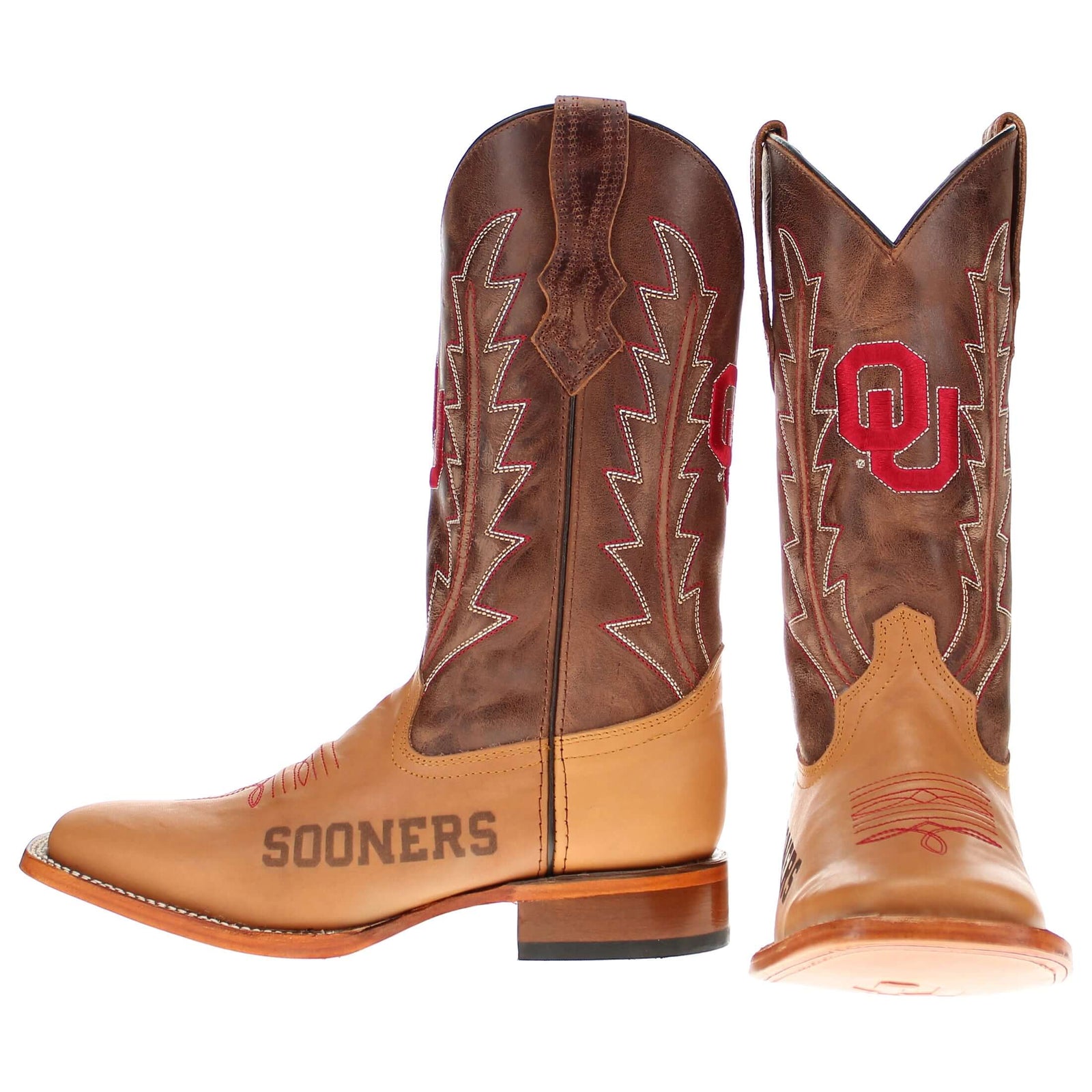 Men's University of Oklahoma Lasered Vamp Tan Cowboy Boots by Vaccari
