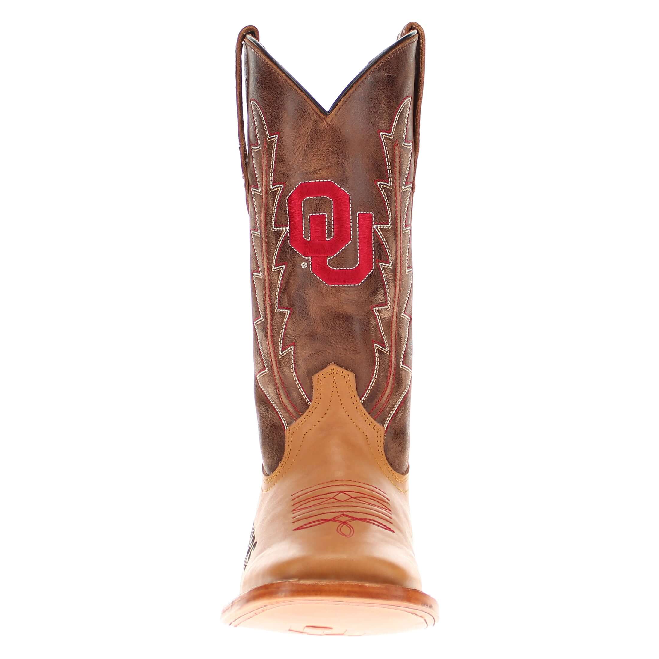 Men's University of Oklahoma Lasered Vamp Tan Cowboy Boots by Vaccari